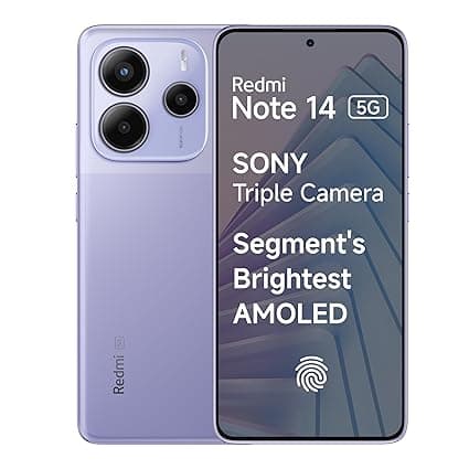 Redmi Note 14 5G (Phantom Purple, 8GB RAM 256GB Storage) | Global Debut MTK Dimensity 7025 Ultra | 2100 nits Segment Brightest 120Hz AMOLED | 50MP Sony LYT 600 OIS+EIS Triple Camera